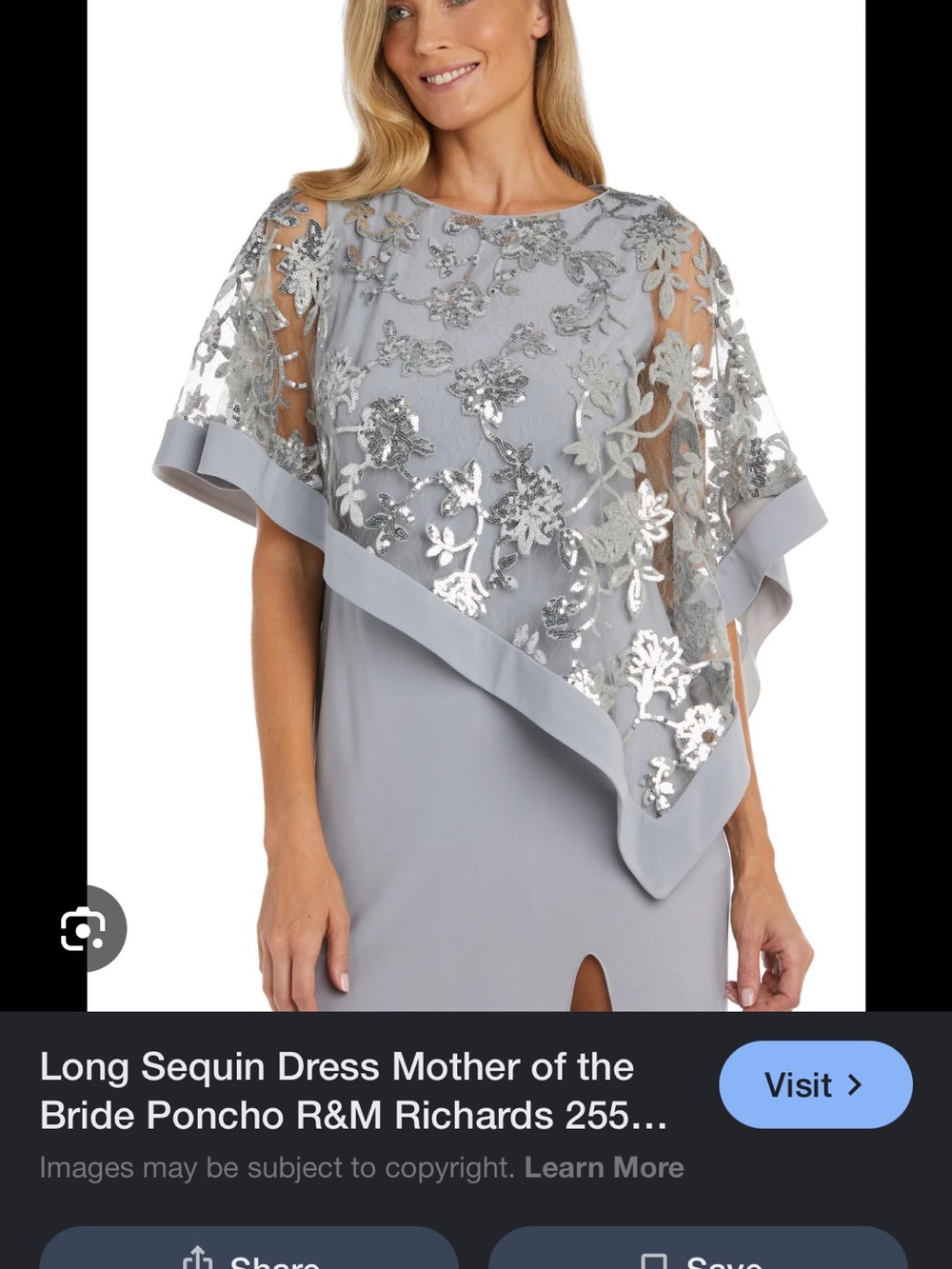 R&M Richards Light Silver Embellished Poncho Midi Dress
